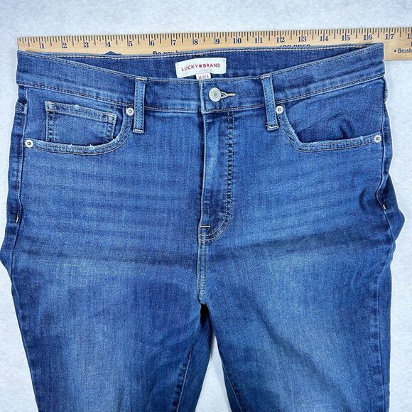 Lucky Brand Bridgette High-Rise Skinny Jeans 14/32 A Raw Hem Whiskered Dark Wash - Picture 4 of 15
